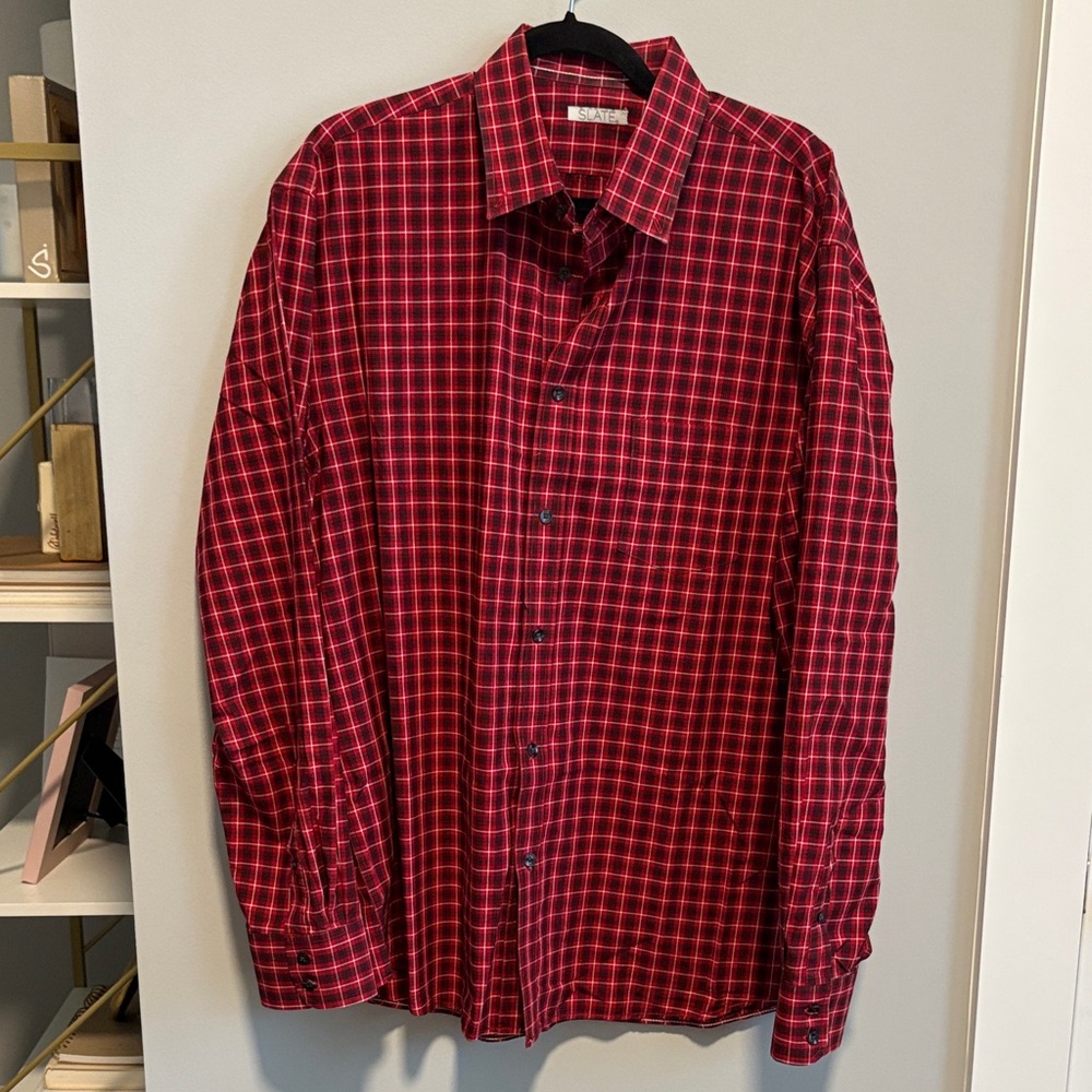 Slate Classic Red and Black Plaid Men's Button Down Shirt
